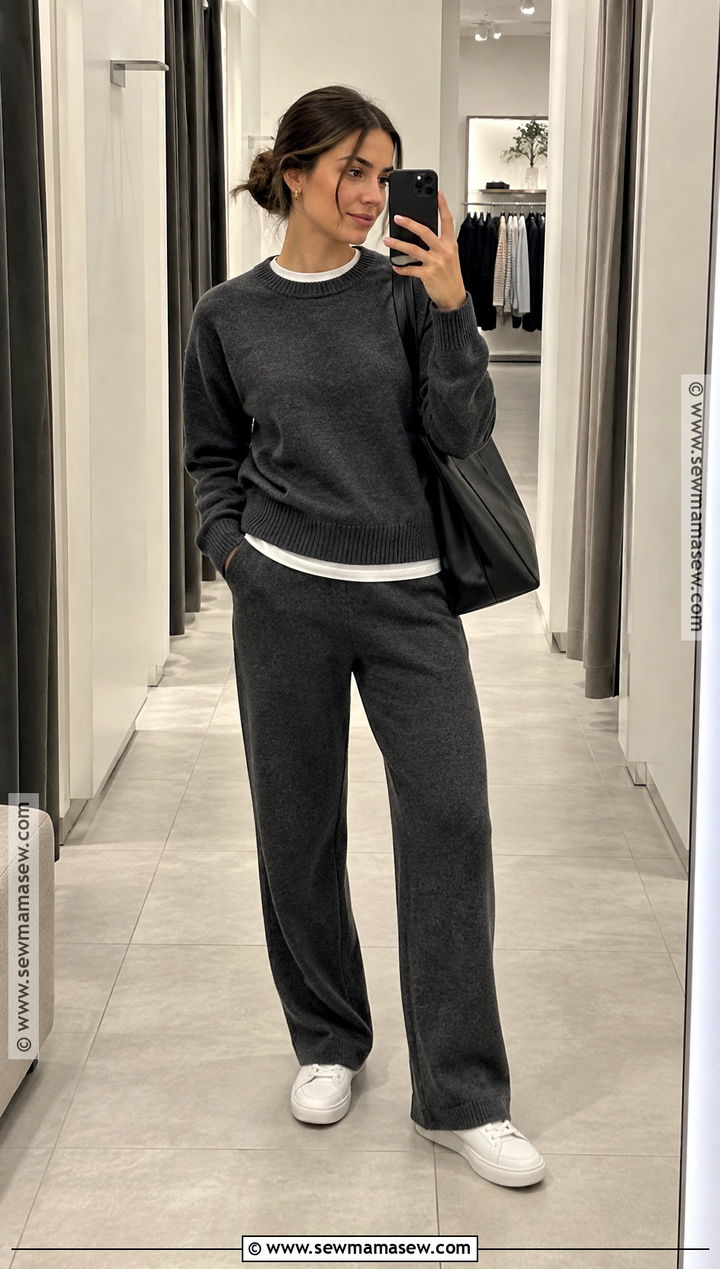 Matching Knit Set And Clean Sneakers Retail Work Outfit - 15 Fall Outfits For Retail Work