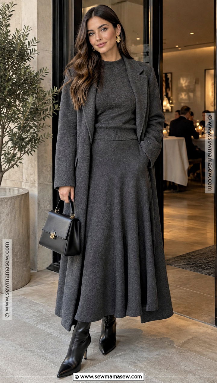 Matching Knit Set And Heeled Boots Fall Dinner Date Outfit - 25 fall dinner date outfit ideas