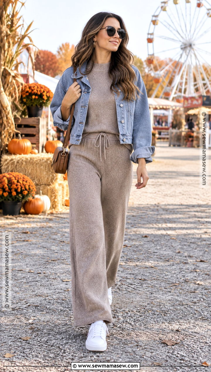 Matching Knit Set And Sneakers Fall Fair Outfit - 20 Fall Fair Outfit Ideas