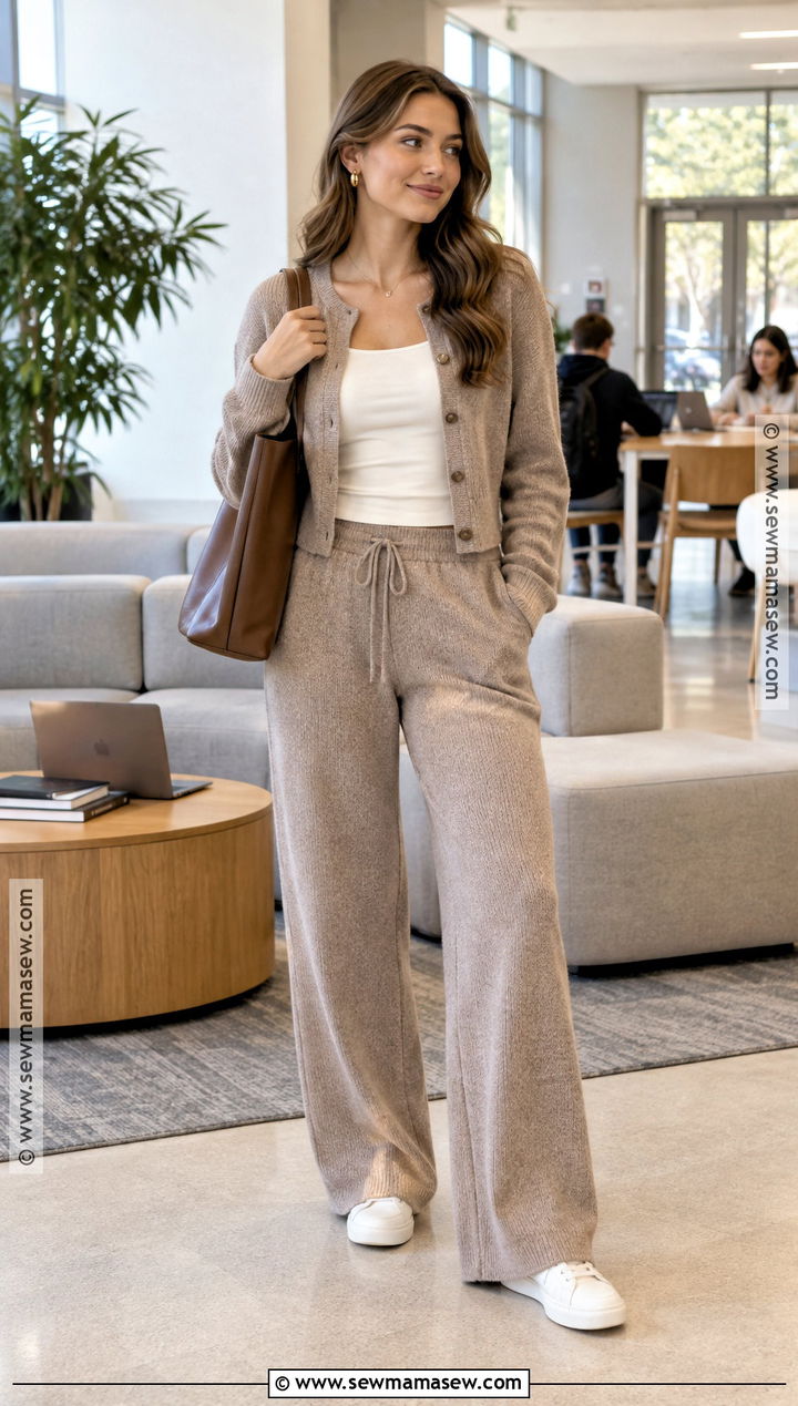 Matching Knit Set And Sneakers Outfit - 15 Back To School Wardrobe Ideas