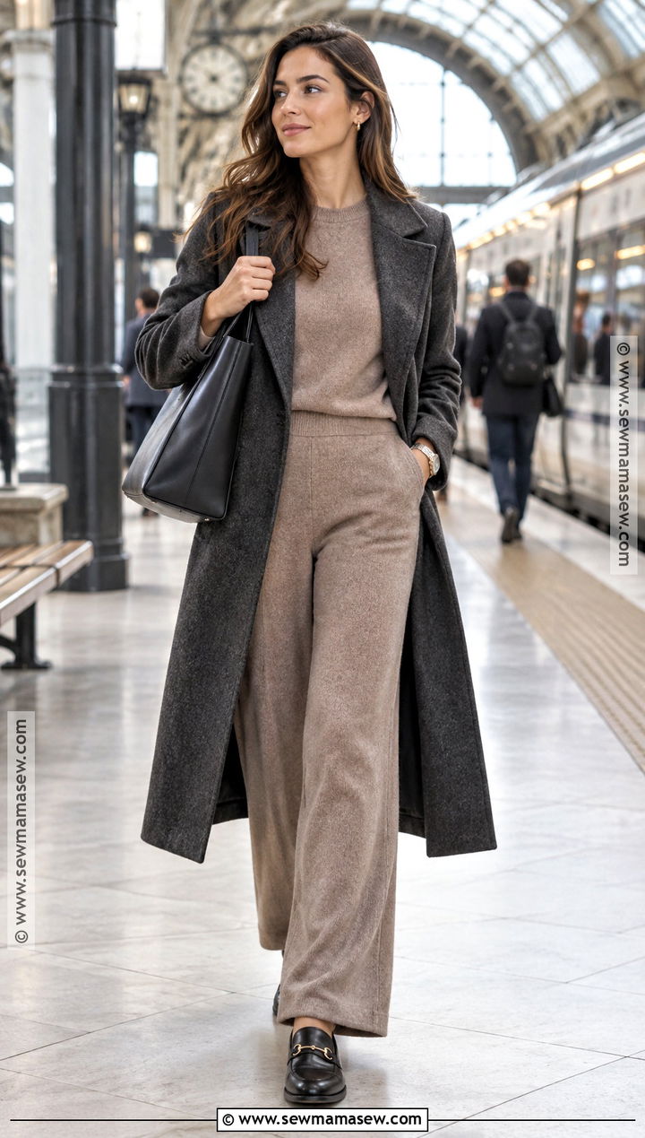 Matching Knit Set And Wool Coat Autumn Work Outfit - 20 autumn workwear ideas