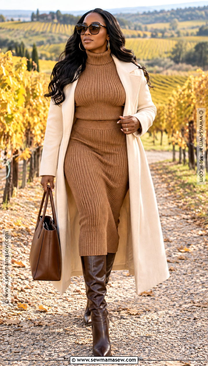 Matching Knit Set Vineyard Outfit - 15 Fall Vineyard Outfits for Black Women