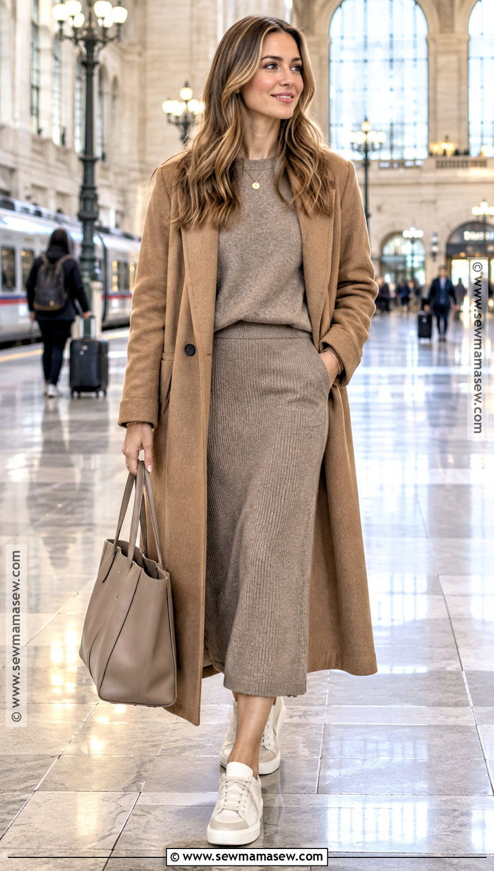 Matching Knit Set With Long Wool Coat - 15 fall knitwear collection ideas