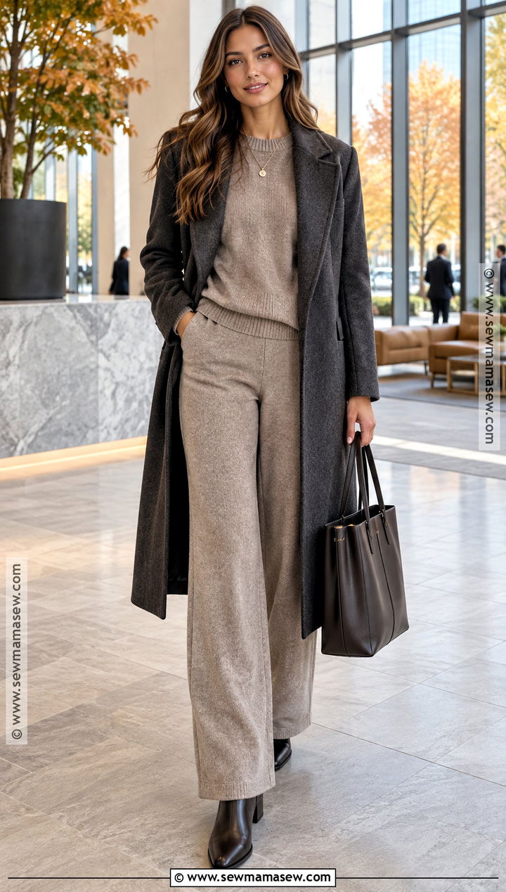 Matching Knit Set and Long Coat Fall Office Outfit - 15 2026 Fall Office Outfits