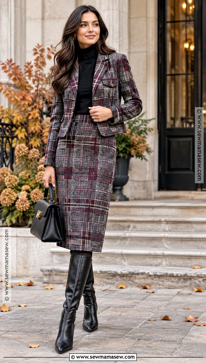 Matching Plaid Jacket And Skirt Set - 15 fall plaid jackets for women