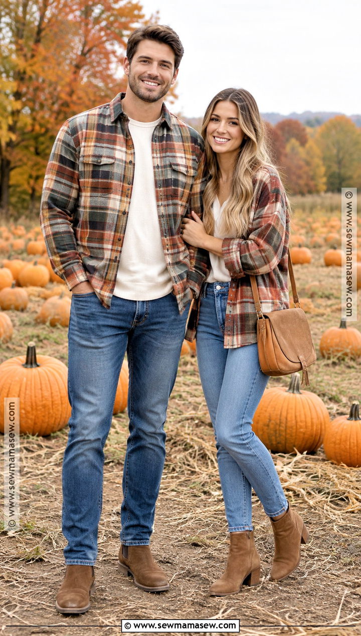 Matching Plaid Shirt and Denim Couple Outfit - 25 matching fall outfits for couples