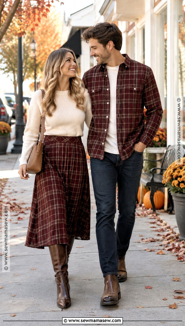 Matching Plaid Skirt And Shirt Fall Outfits - 15 Cute Couple Outfits Matching Fall