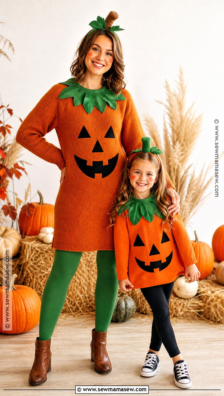 Matching Pumpkin Costume - 35 Mother Daughter Halloween Costumes