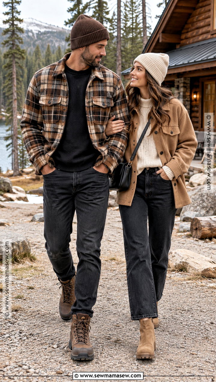 Matching Shacket And Boots Couple Outfit - 20 fall matching outfits for couples