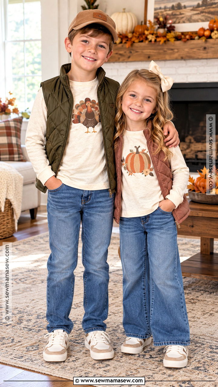 Matching Sibling Thanksgiving Shirts With Denim - 20 kids thanksgiving shirts