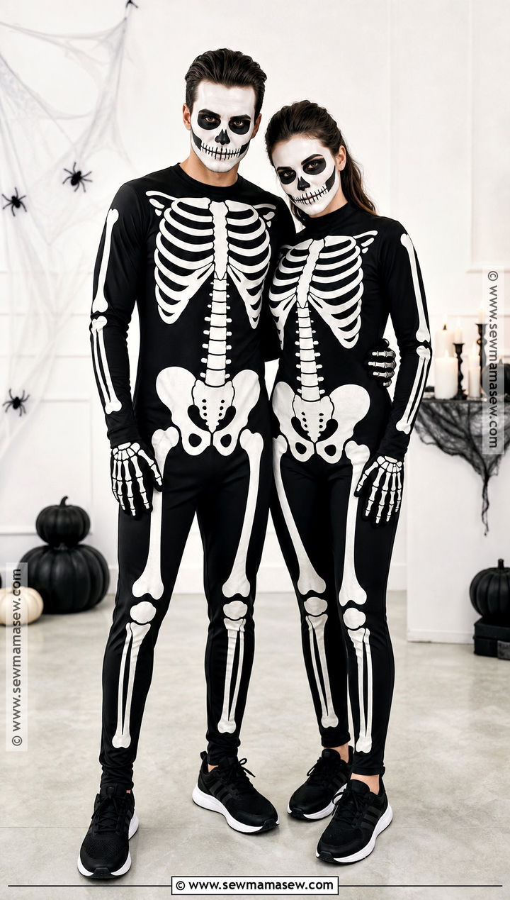Matching Skeleton Couples Costume - 40 Simple Couples Halloween Costume Ideas