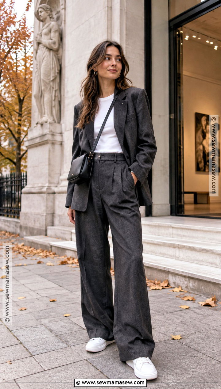 Matching Suit and Sneakers Fall Europe Outfit - 20 Fall Europe Trip Outfits
