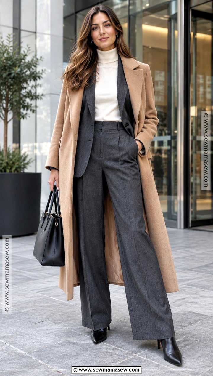 Matching Suit and Wool Coat Outfit - 25 winter autumn outfits