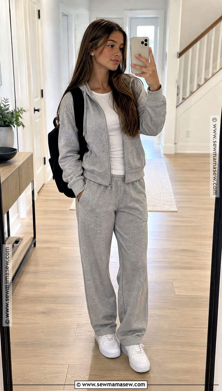 Matching Sweat Set And Clean Sneakers School Outfit - 15 cute back to school outfits highschool baddie