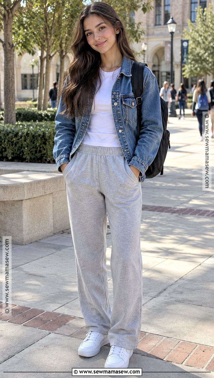 Matching Sweat Set And Denim Jacket School Outfit - 25 cute outfits for school fall