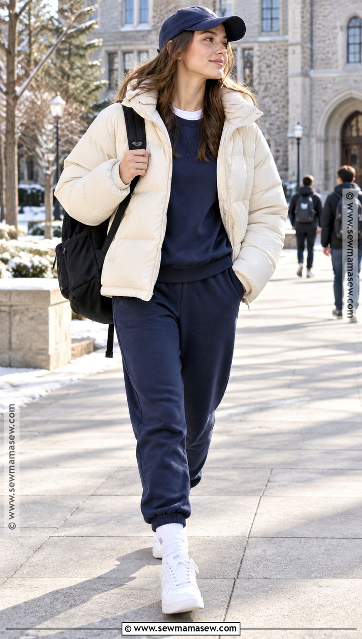 Matching Sweat Set And Puffer Coat Winter School Outfit - 15 winter outfits back to school