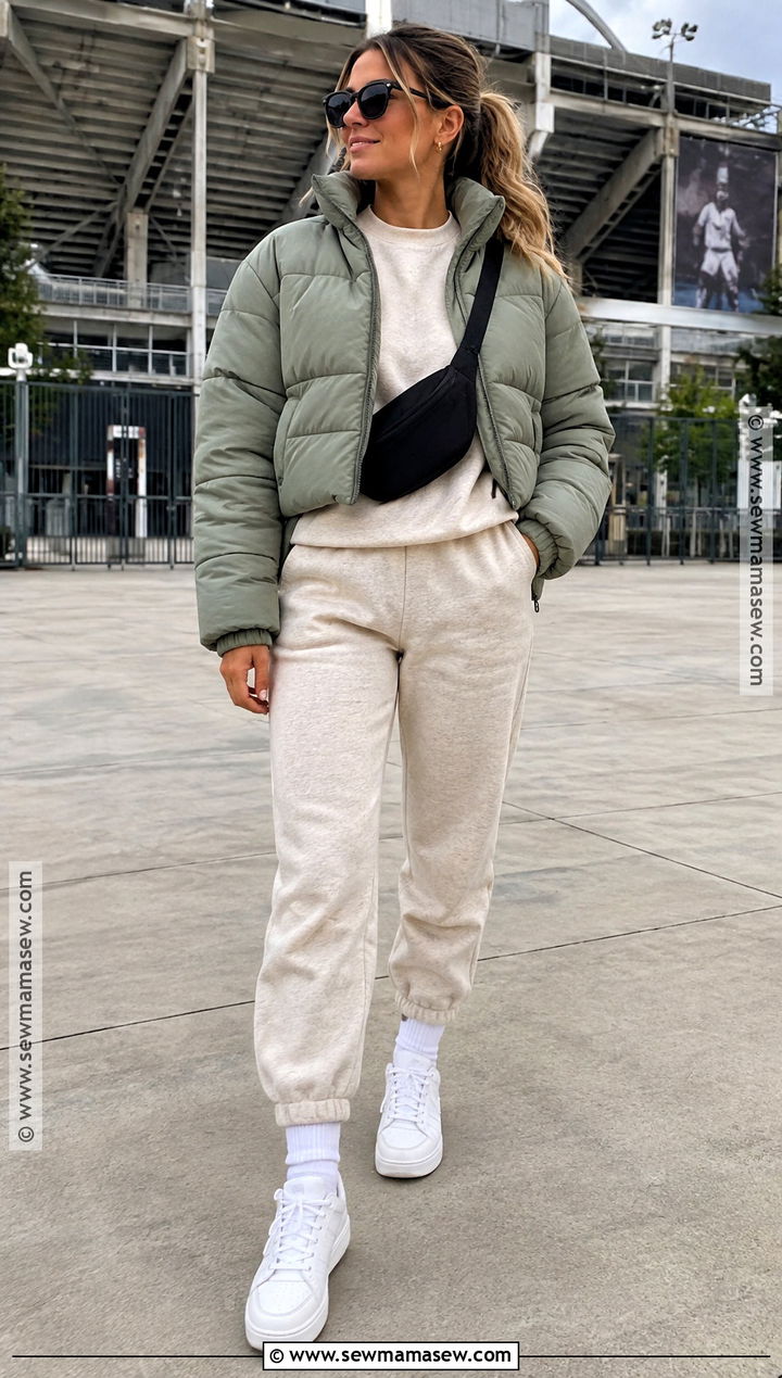 Matching Sweat Set And Puffer Jacket Fall Outfit - 20 outdoor fall outfits