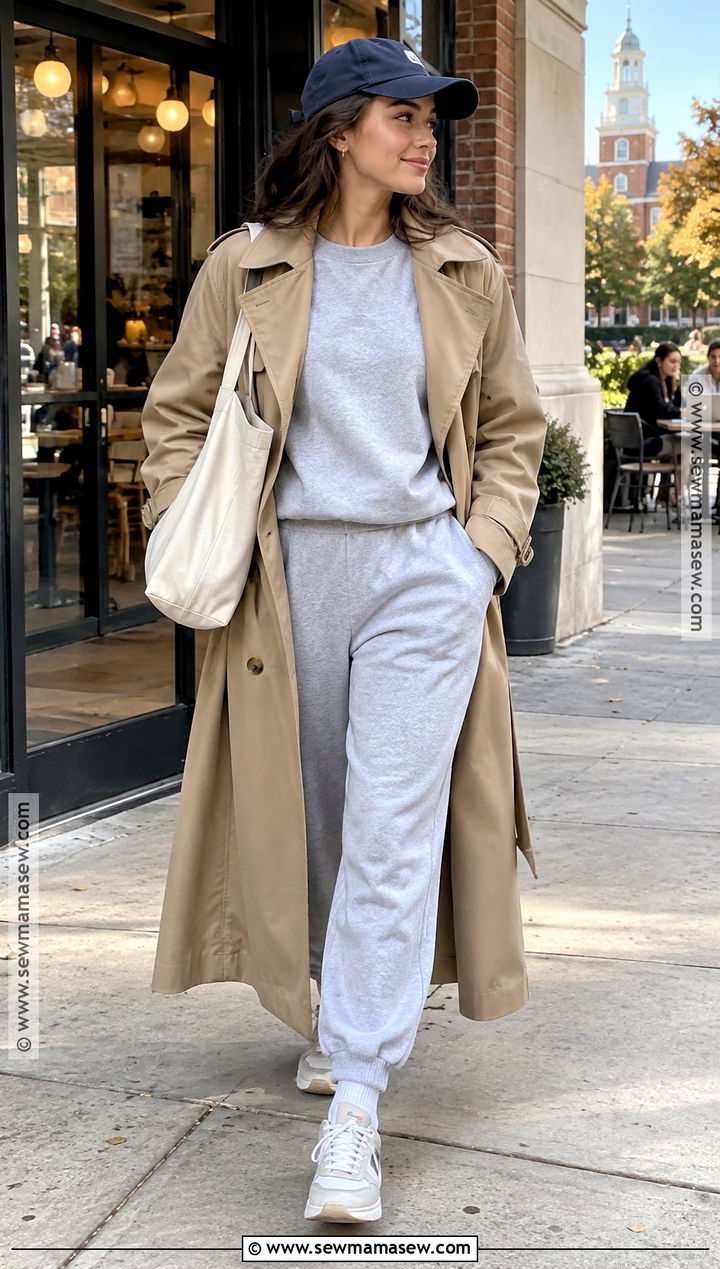 Matching Sweat Set And Trench Coat College Outfit - 25 autumn college outfits