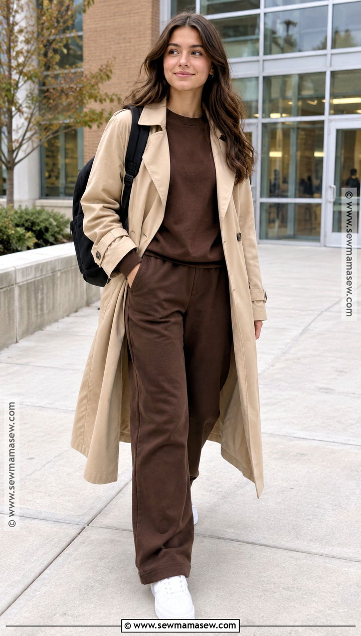 Matching Sweat Set And Trench Coat School Outfit - 25 cute fall outfits for school