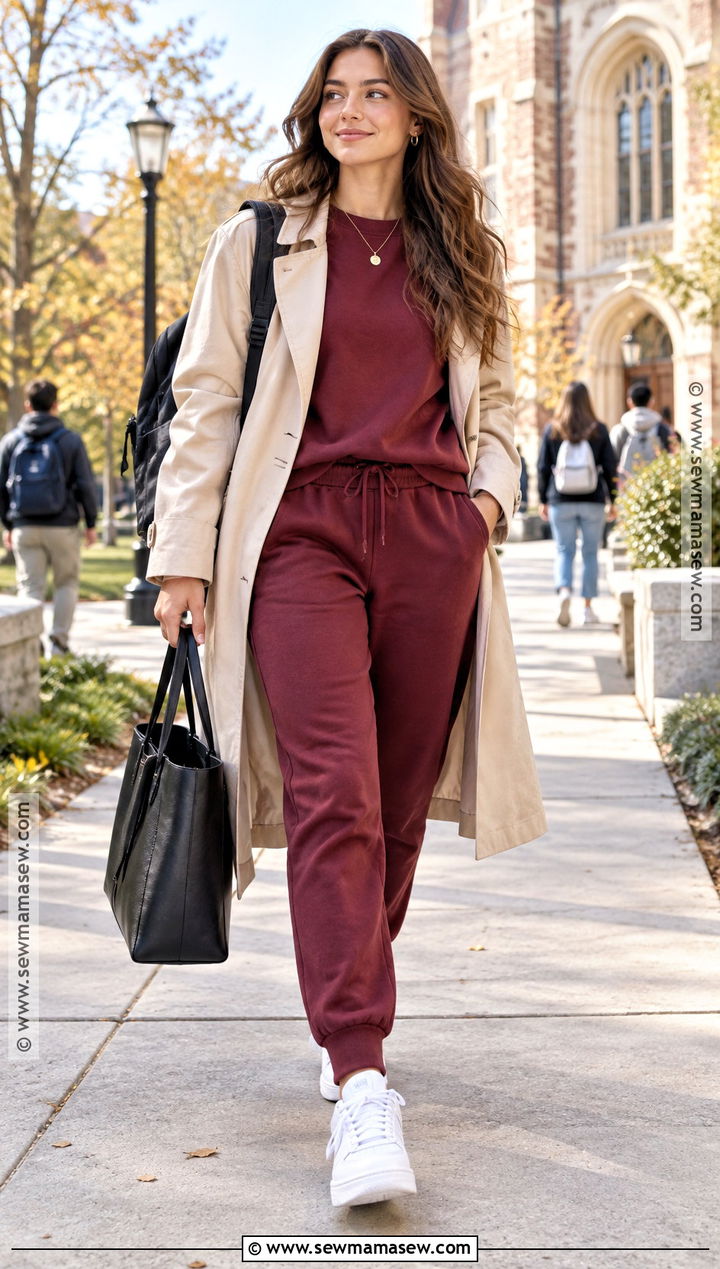 Matching Sweat Set And Trench Coat School Outfit - 25 back to school outfit ideas
