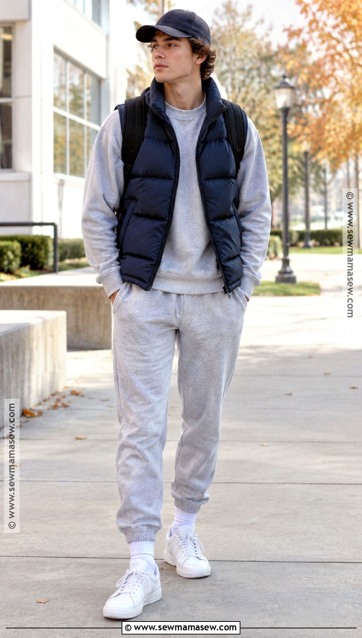 Matching Sweat Set School Outfit With A Puffer Vest - 15 casual fall outfits for school