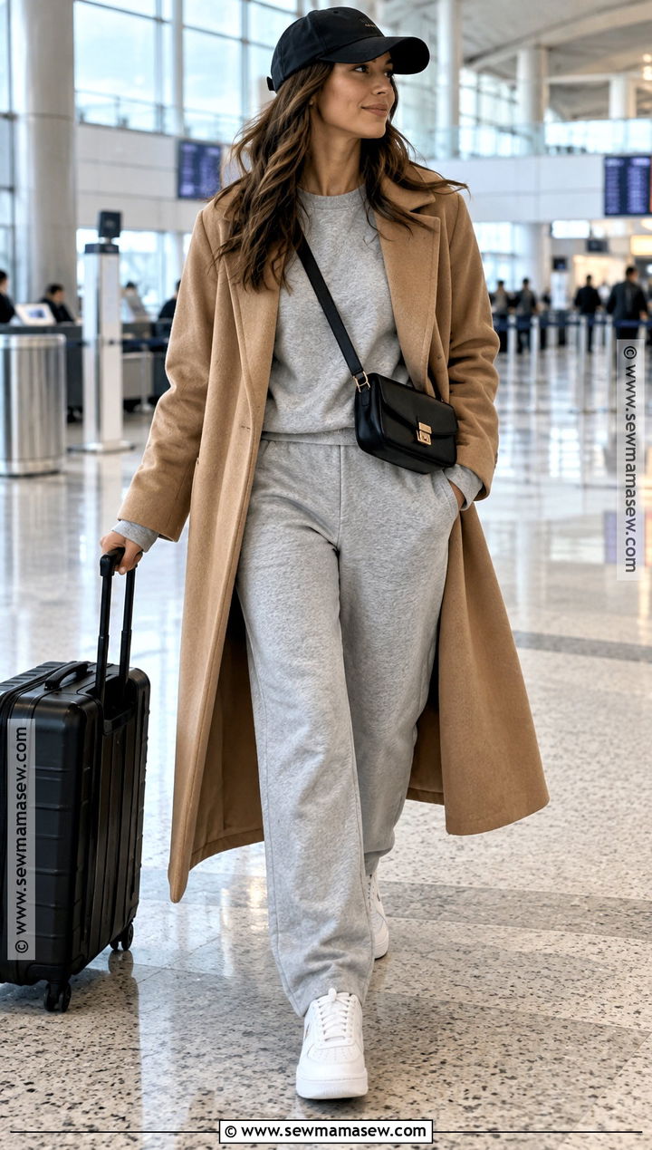 Matching Sweat Set With Long Coat - 25 Fall Outfits Sweatpants