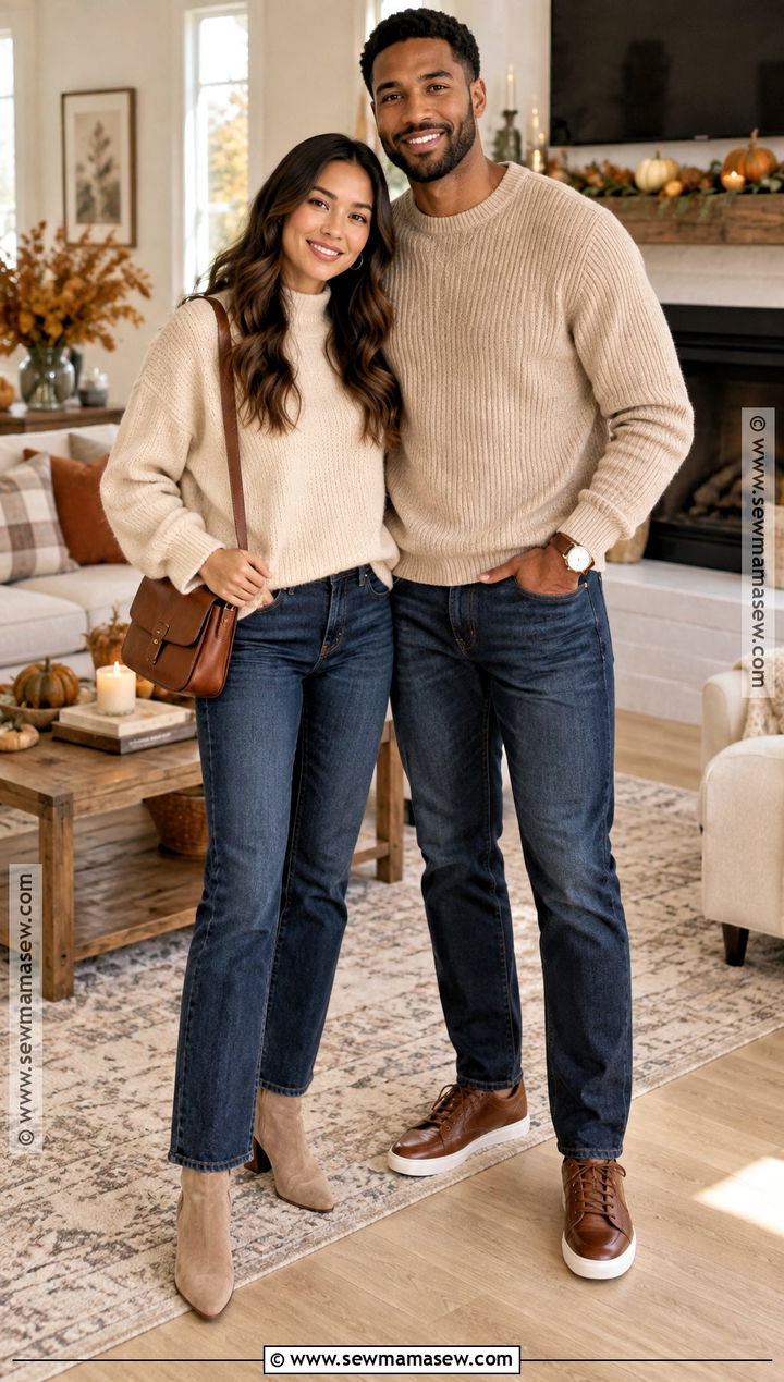 Matching Sweater And Jeans Thanksgiving Outfit - 15 cute couple thanksgiving outfits