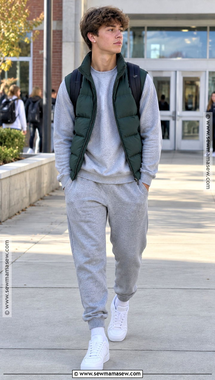 Matching Sweats And Puffer Vest Fall Outfit - 15 cute fall outfits for teens