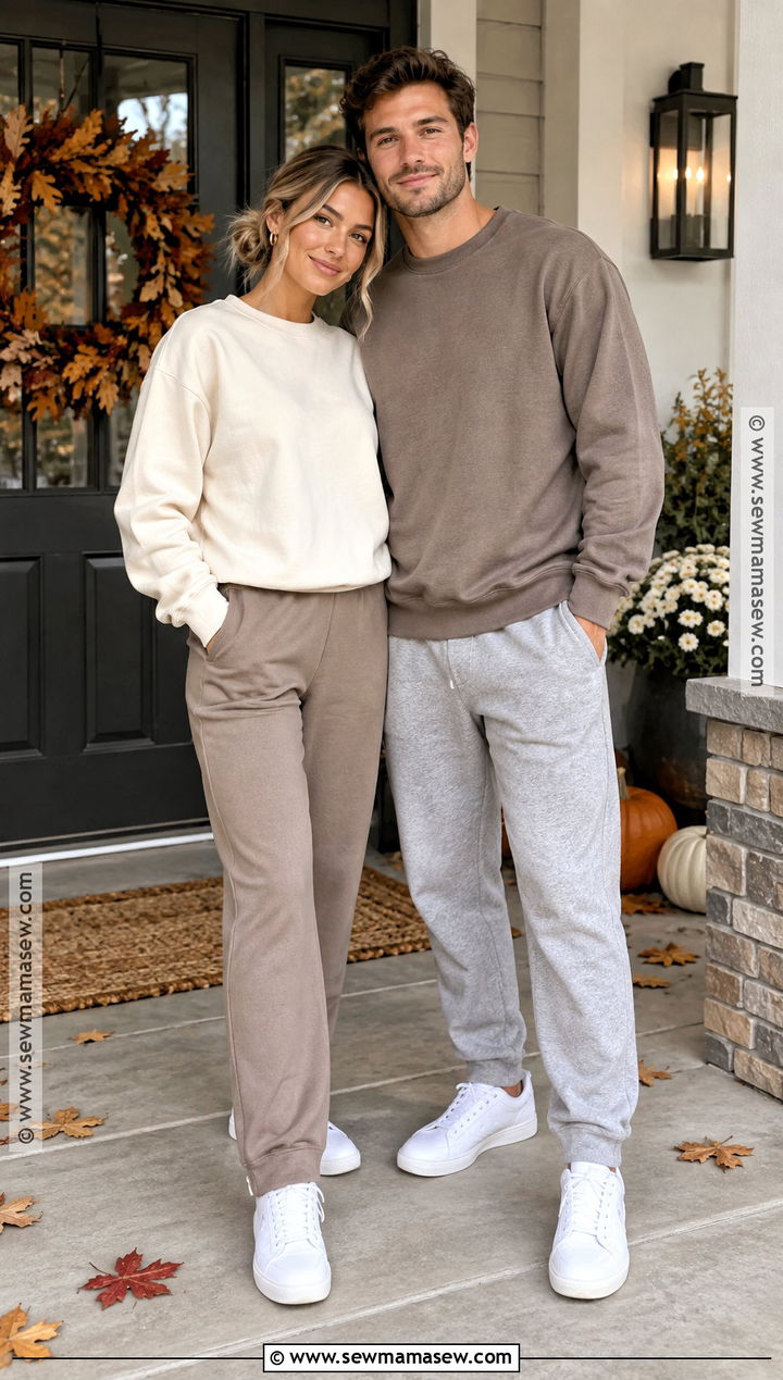 Matching Sweatshirts and Joggers Couple Outfit - 15 Fall Couple Photos Outfits Casual