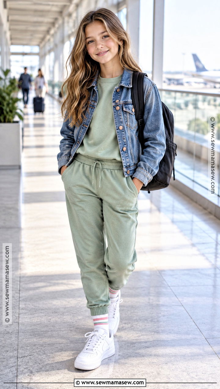 Matching Sweatsuit And Denim Jacket Fall Outfit - 20 fall outfits for girls 10-12