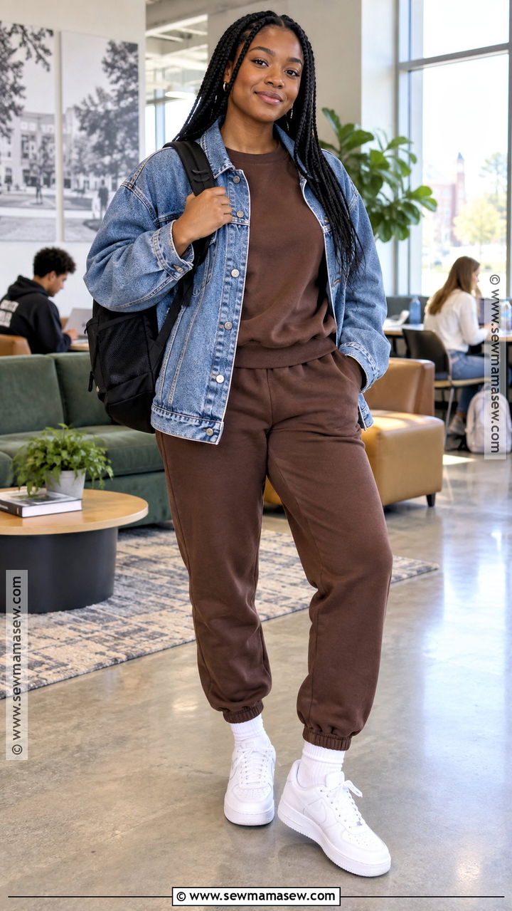 Matching Sweatsuit And Denim Jacket School Outfit - 20 fall outfits black women school