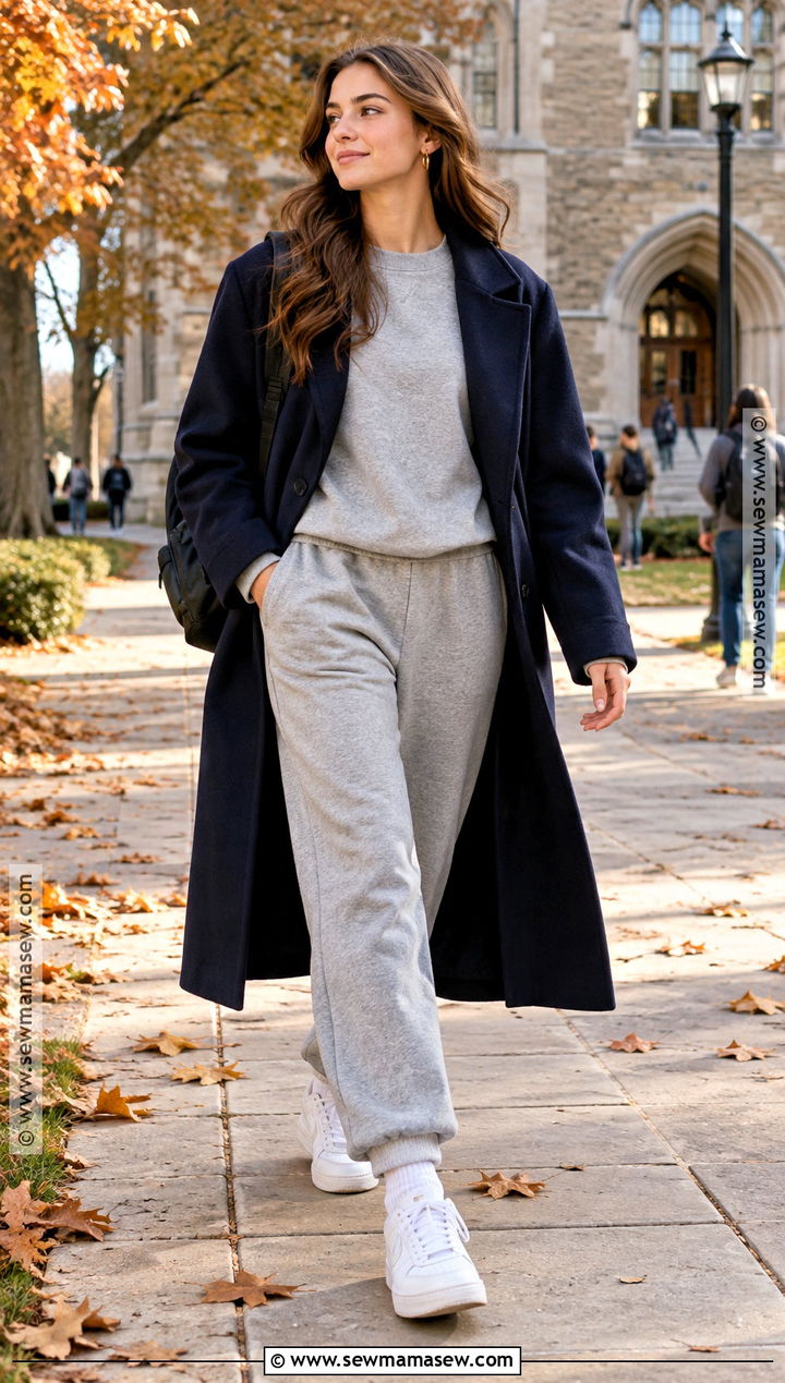 Matching Sweatsuit And Long Coat Back To School Outfit - 15 hot back to school outfits