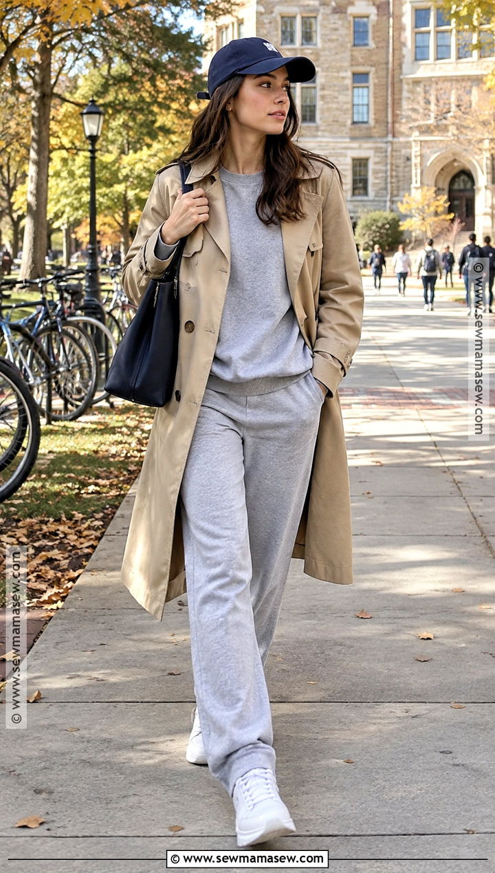 Matching Sweatsuit And Trench Coat School Outfit - 15 Back To School Outfits Fall 2026