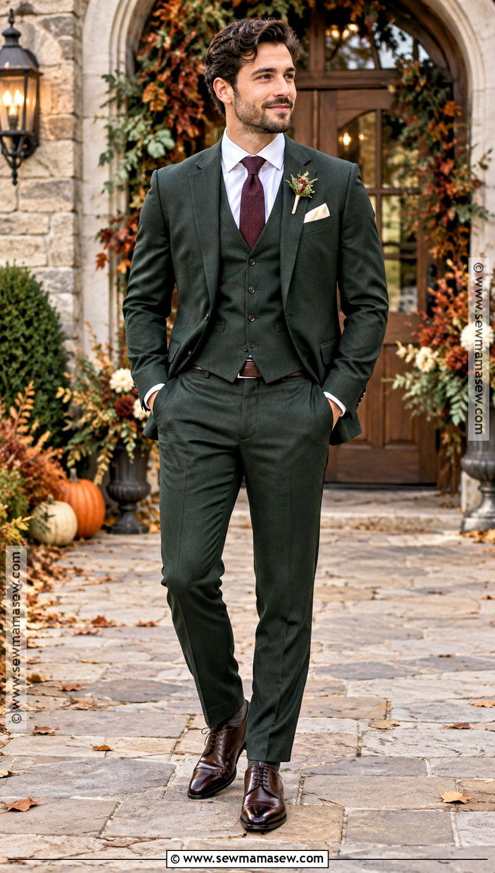 Matching Three Piece Groom Vest With Fall Suit - 15 fall groom attire vest ideas