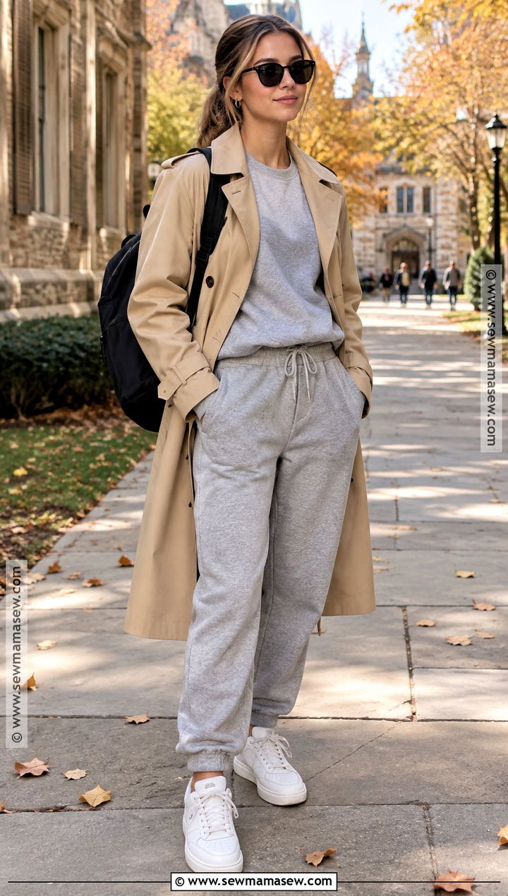 Matching Tracksuit And Trench Coat Autumn Uni Outfit - 25 autumn uni outfits