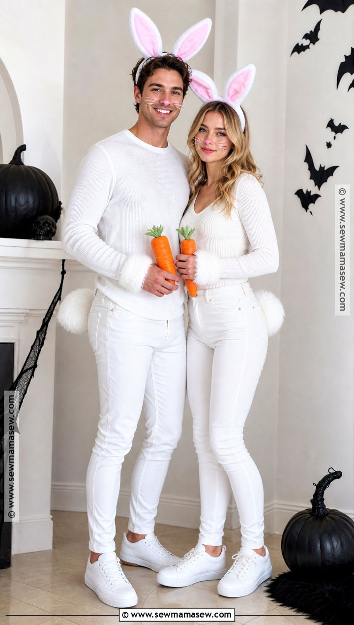 Matching White Bunny Couple Costume - 30 bunny couple costume ideas