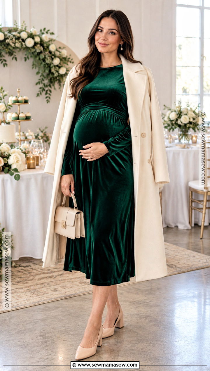 Maternity Baby Shower Dress With Long Coat - 15 fall winter maternity style ideas