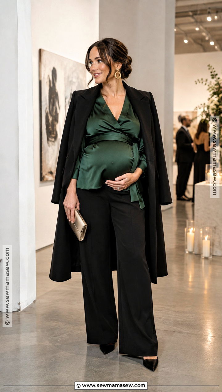 Maternity Blouse And Wide Leg Pants Outfit - 15 pregnant fall wedding guest outfit ideas