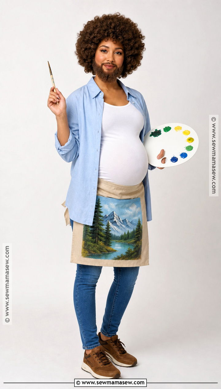 Maternity Bob Ross Costume With Painted Belly Apron - 35 bob ross costume ideas