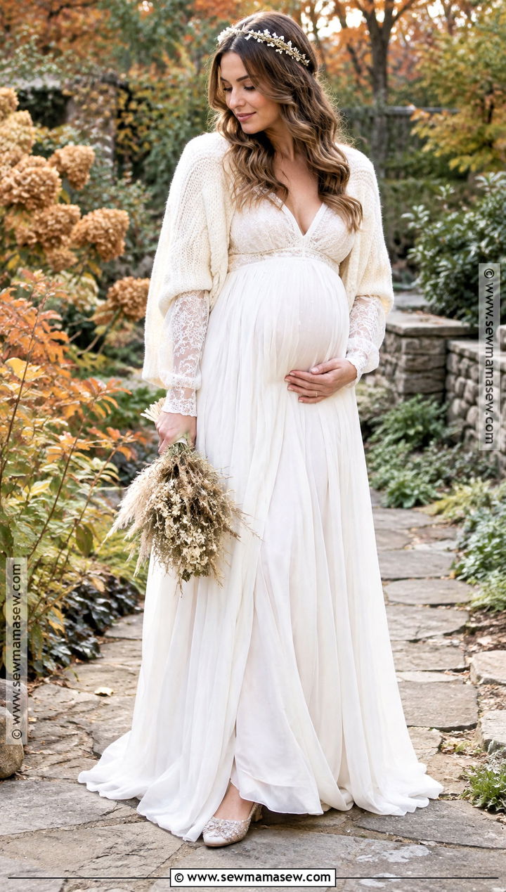 Maternity Boho Wedding Dress With A Knit Cardigan - 15 boho wedding dress fall ideas