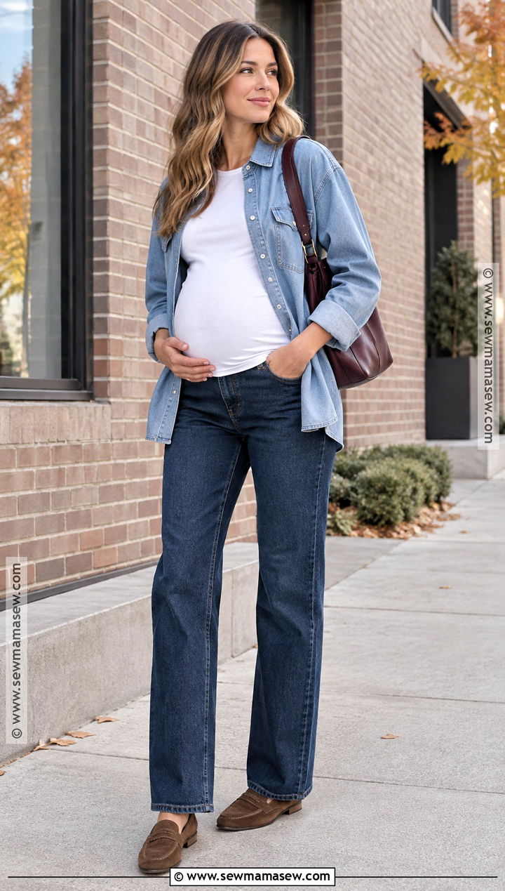 Maternity Denim Shirt With Maternity Jeans - 15 fall 2026 maternity fashion ideas