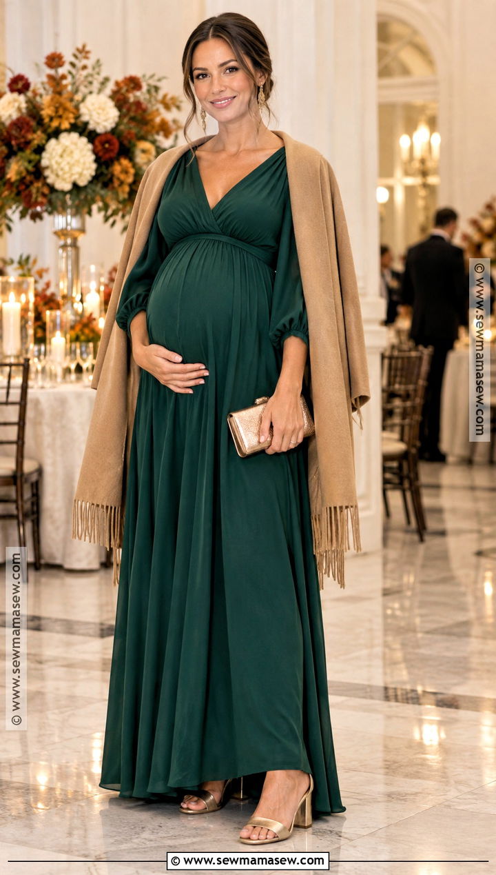 Maternity Emerald Empire Waist Maxi Dress - 20 wedding thanksgiving dress ideas