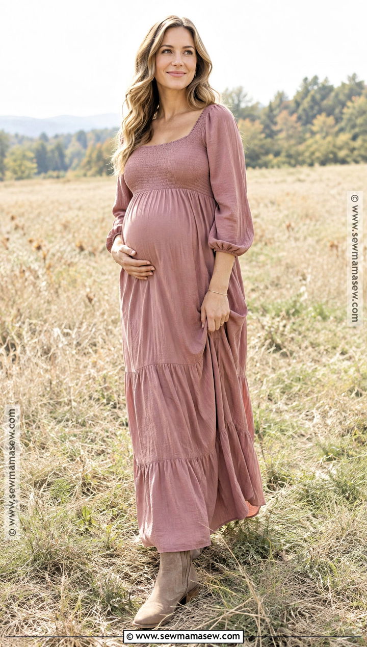 Maternity Empire Waist Dress And Flat Boots For Fall Family Photos - 20 Fall Dress For Family Photos Ideas
