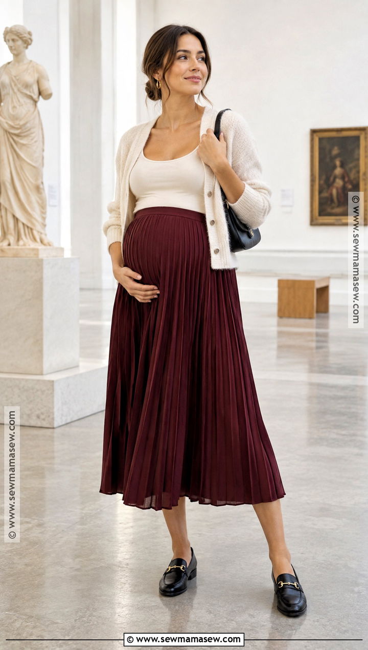 Maternity Fall Midi Skirt And Cardigan Outfit - 15 Maternity Date Night Outfit Fall Ideas