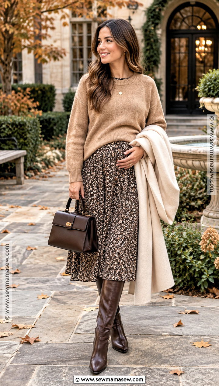 Maternity Fall Sweater And Midi Dress Outfit - 15 Maternity Date Night Outfit Fall Ideas