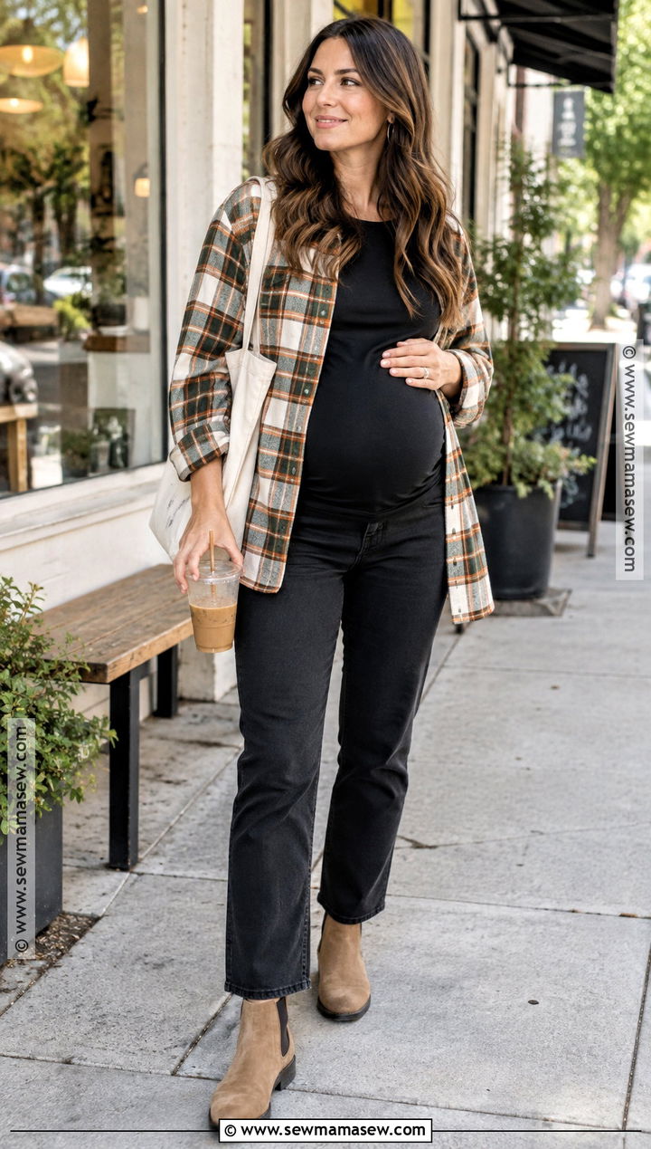 Maternity Flannel Shirt With Black Jeans - 20 maternity fall fashion ideas