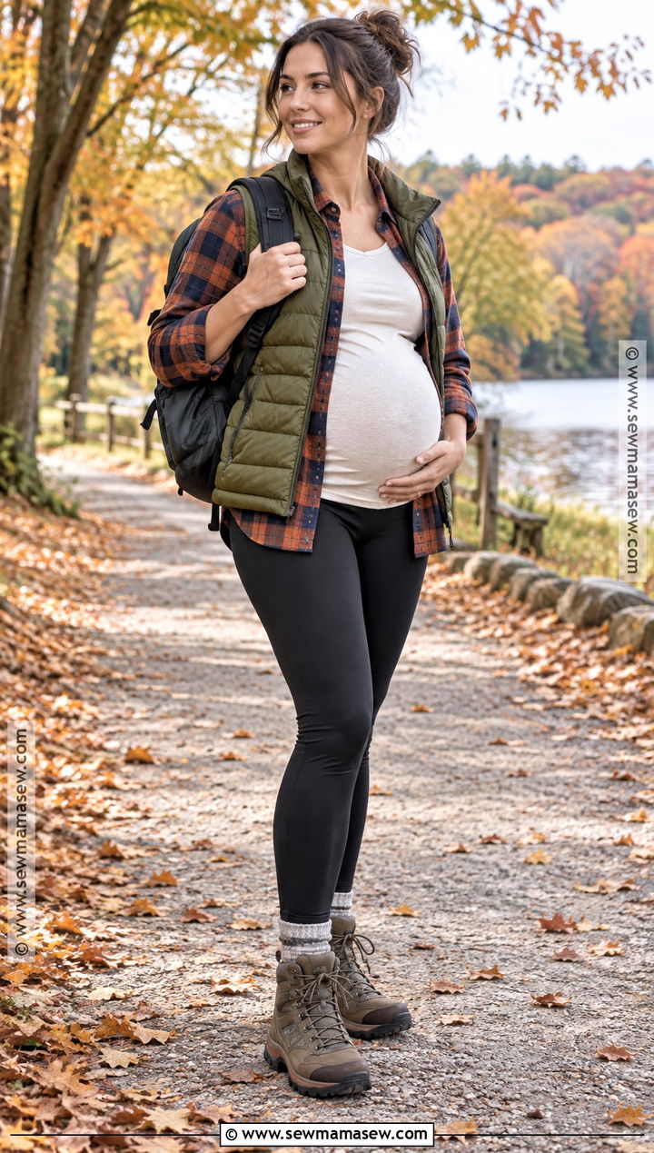 Maternity Flannel Shirt With Leggings And Hiking Boots - 15 maternity clothes fall winter