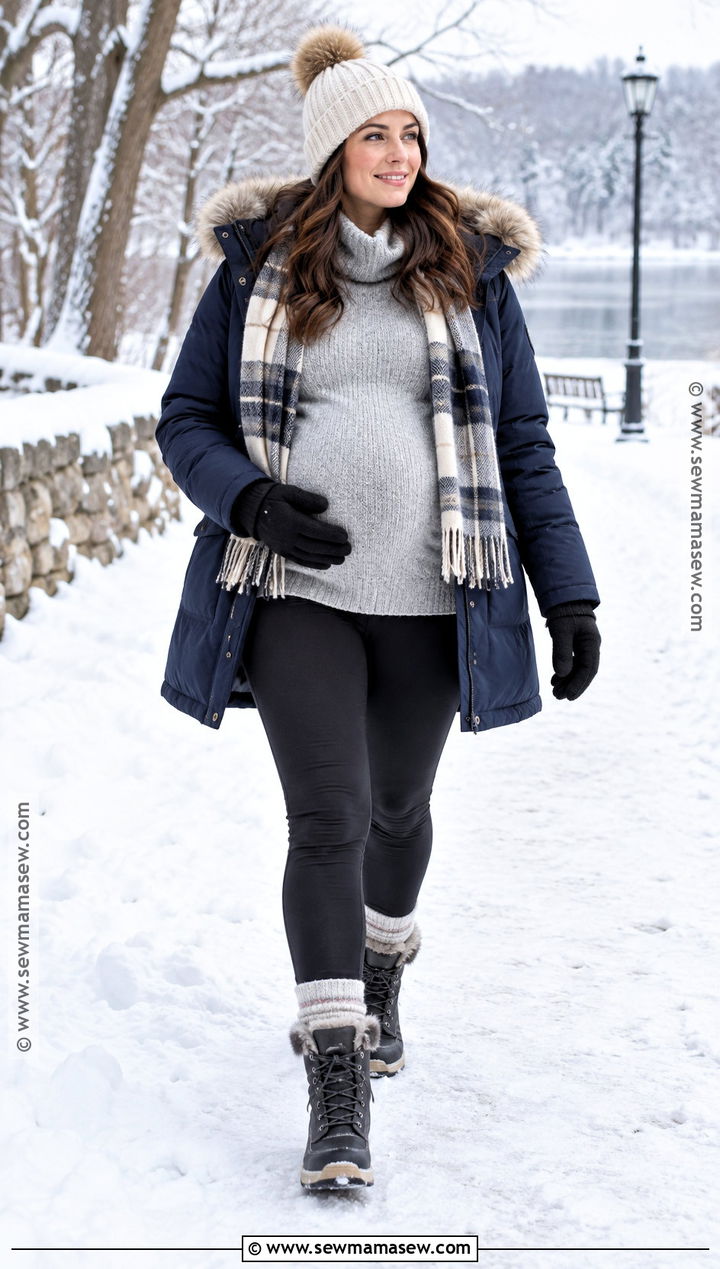 Maternity Fleece Leggings With Parka And Snow Boots - 20 fallwinter pregnancy outfits