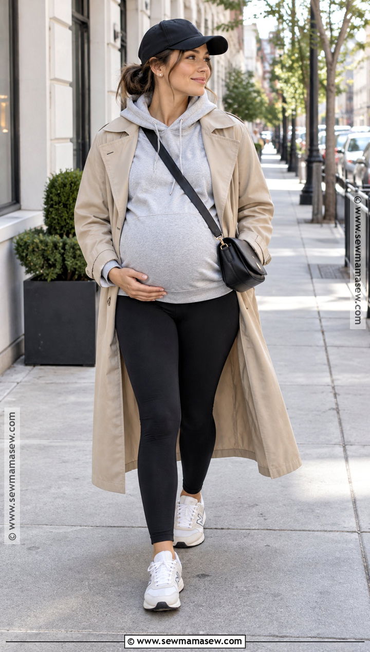 Maternity Hoodie With Trench Coat - 25 maternity outfits fall