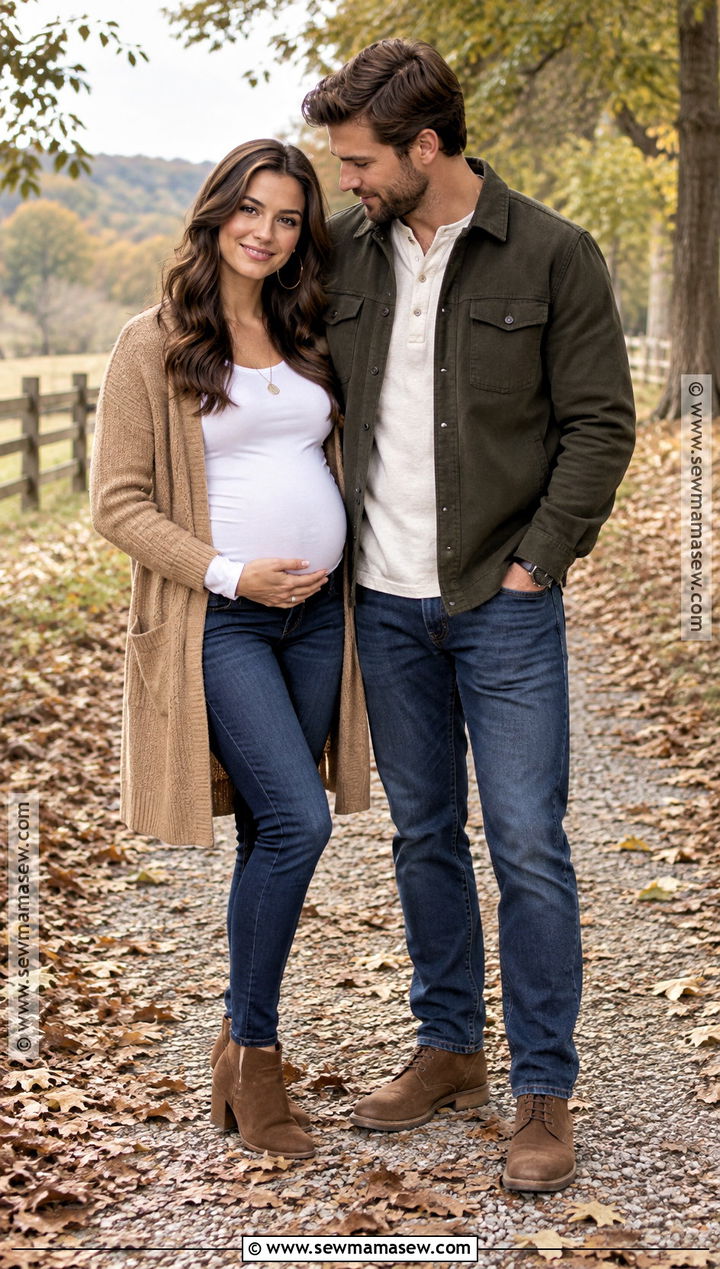 Maternity Jeans And Cardigan Fall Pregnancy Announcement Outfit - 15 Pregnancy Announcement Fall Outfits